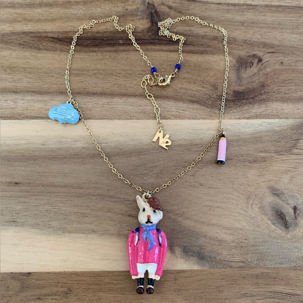 Les Néréides N2 Pour LNLA enamel schoolboy bunny rabbit necklace NWOT